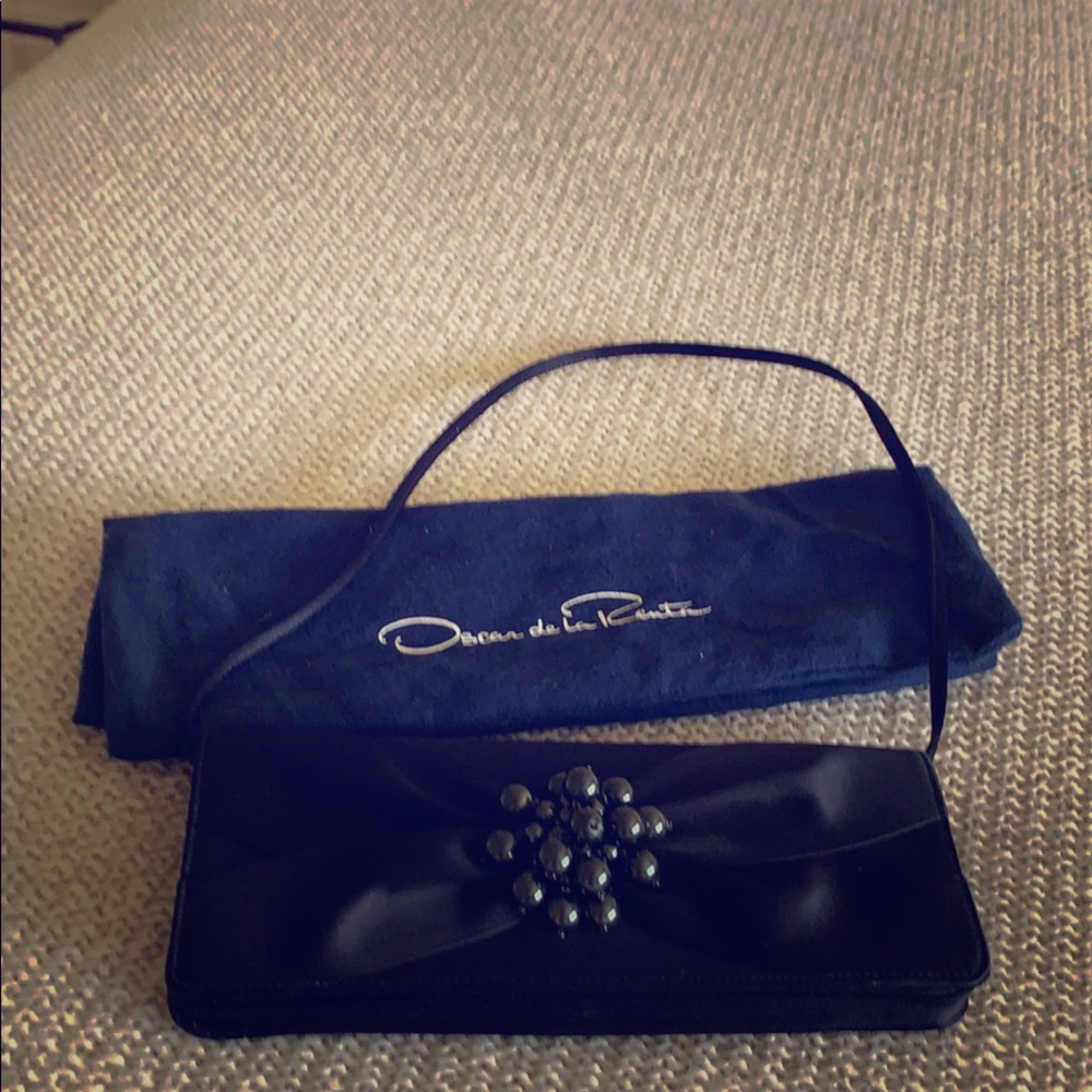Oscar de la Renta black satin evening bag